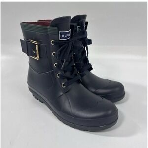 TOMMY Hilfiger navy lace up‎ rain boots lined size US Size 6M